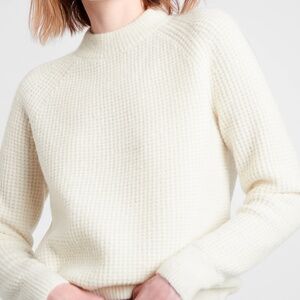 Banana Republic Aire Waffle-Knit Sweater - Mock Neck - White - XS